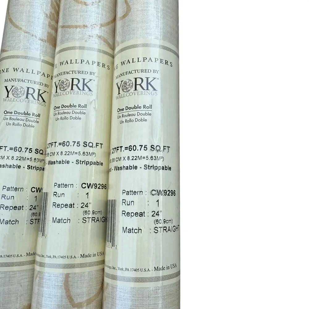 York Wallcoverings Wallpaper Damask Style Beige Gold Discontinued 1 Roll NEW